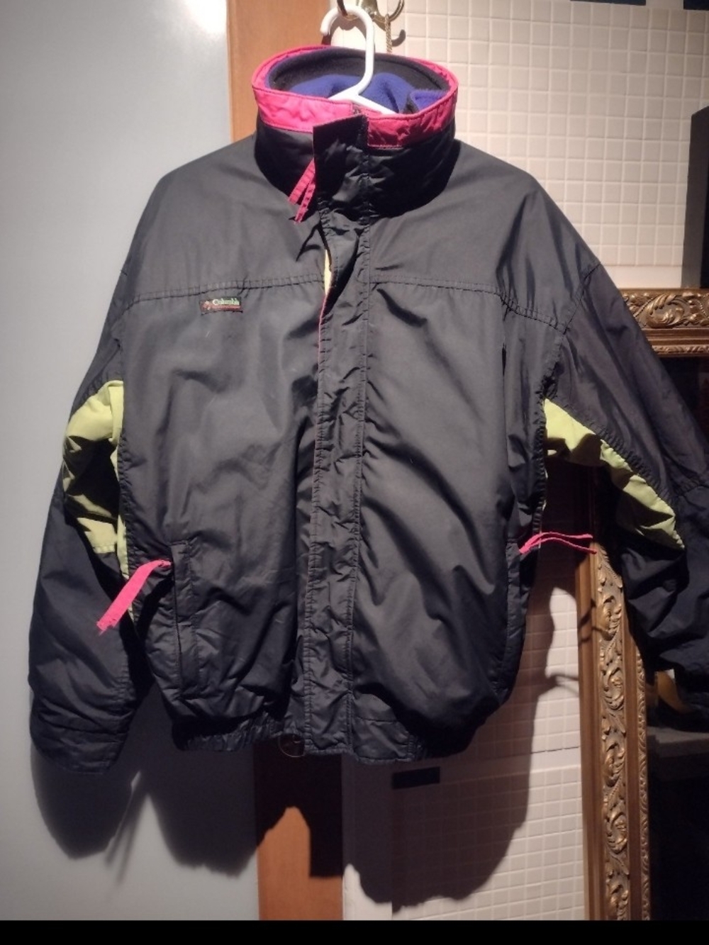 Columbia Black Ski Jacket with Lime & Pink Accents
